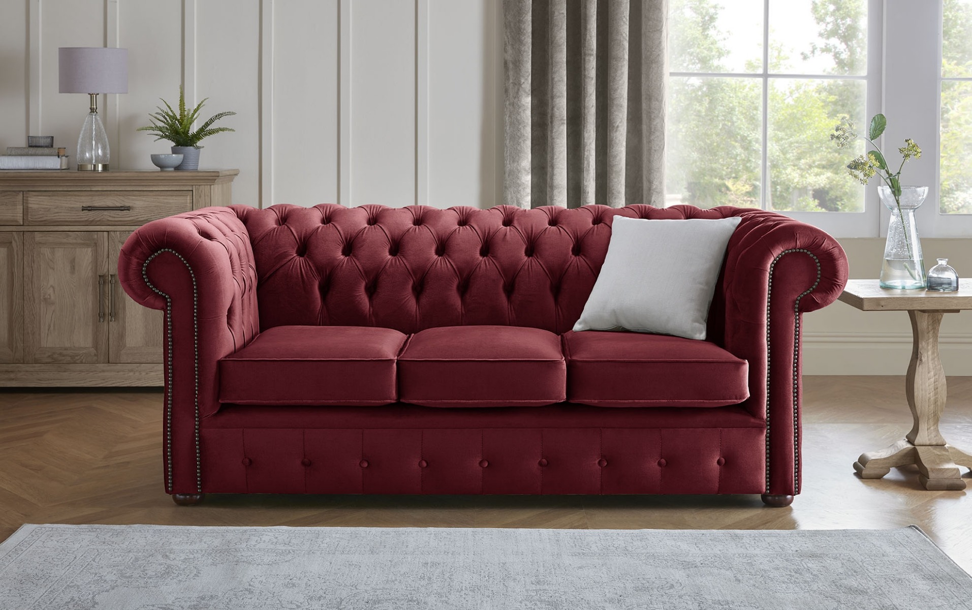 Product photograph of Chesterfield 3 Seater Fabric Malta Red 14 Sofa from Chesterfield Sofas