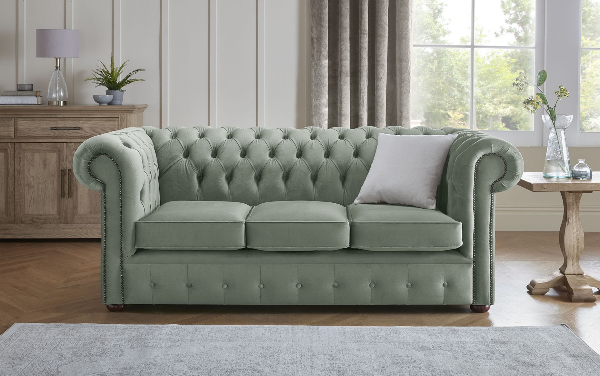 Product photograph of Chesterfield 3 Seater Fabric Malta Seaspray 11 Sofa from Chesterfield Sofas