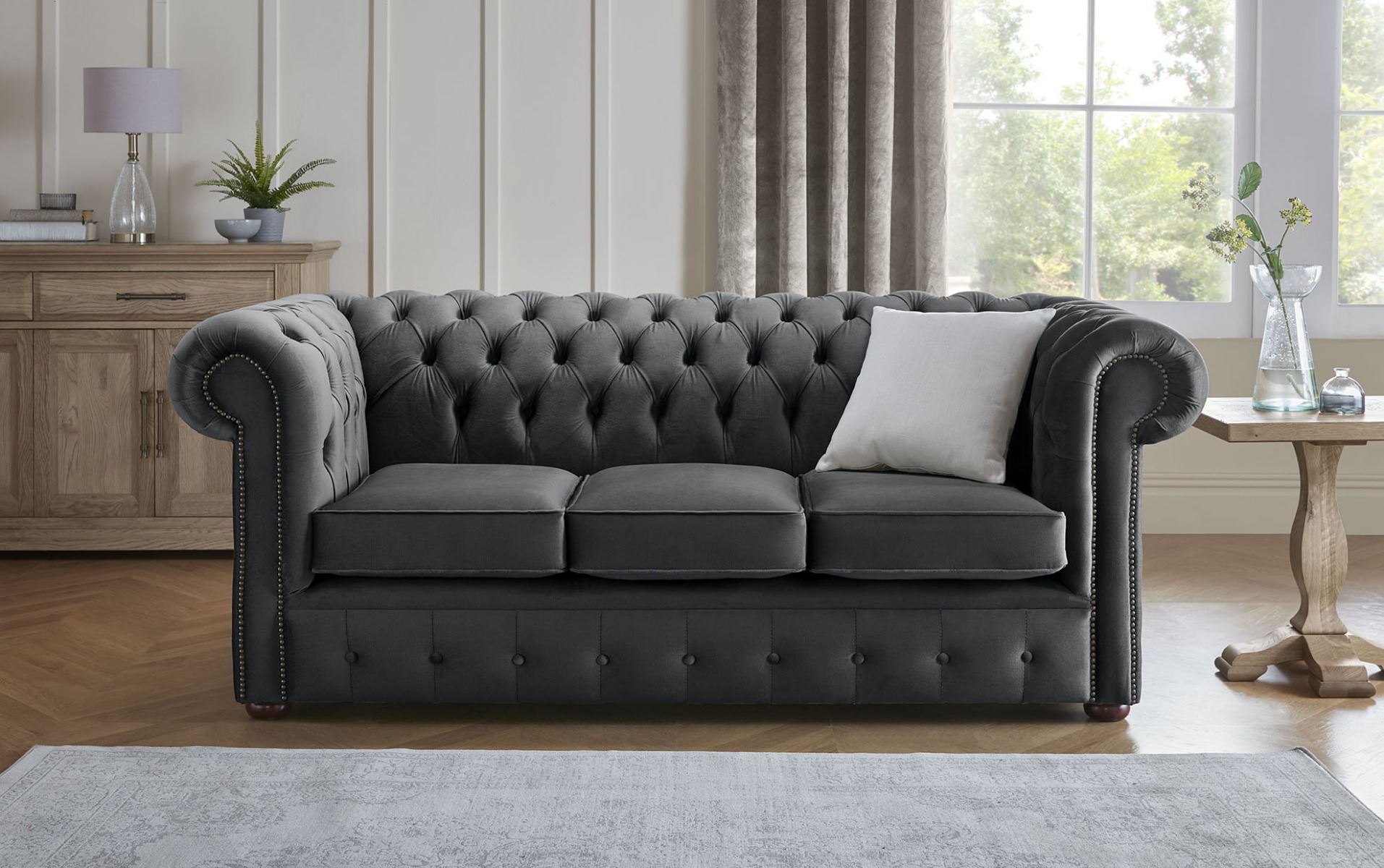 Product photograph of Chesterfield 3 Seater Fabric Malta Slate 05 Sofa from Chesterfield Sofas