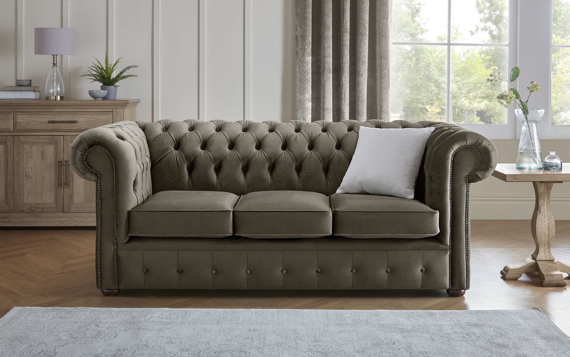 Product photograph of Chesterfield 3 Seater Fabric Malta Taupe 08 Sofa from Chesterfield Sofas