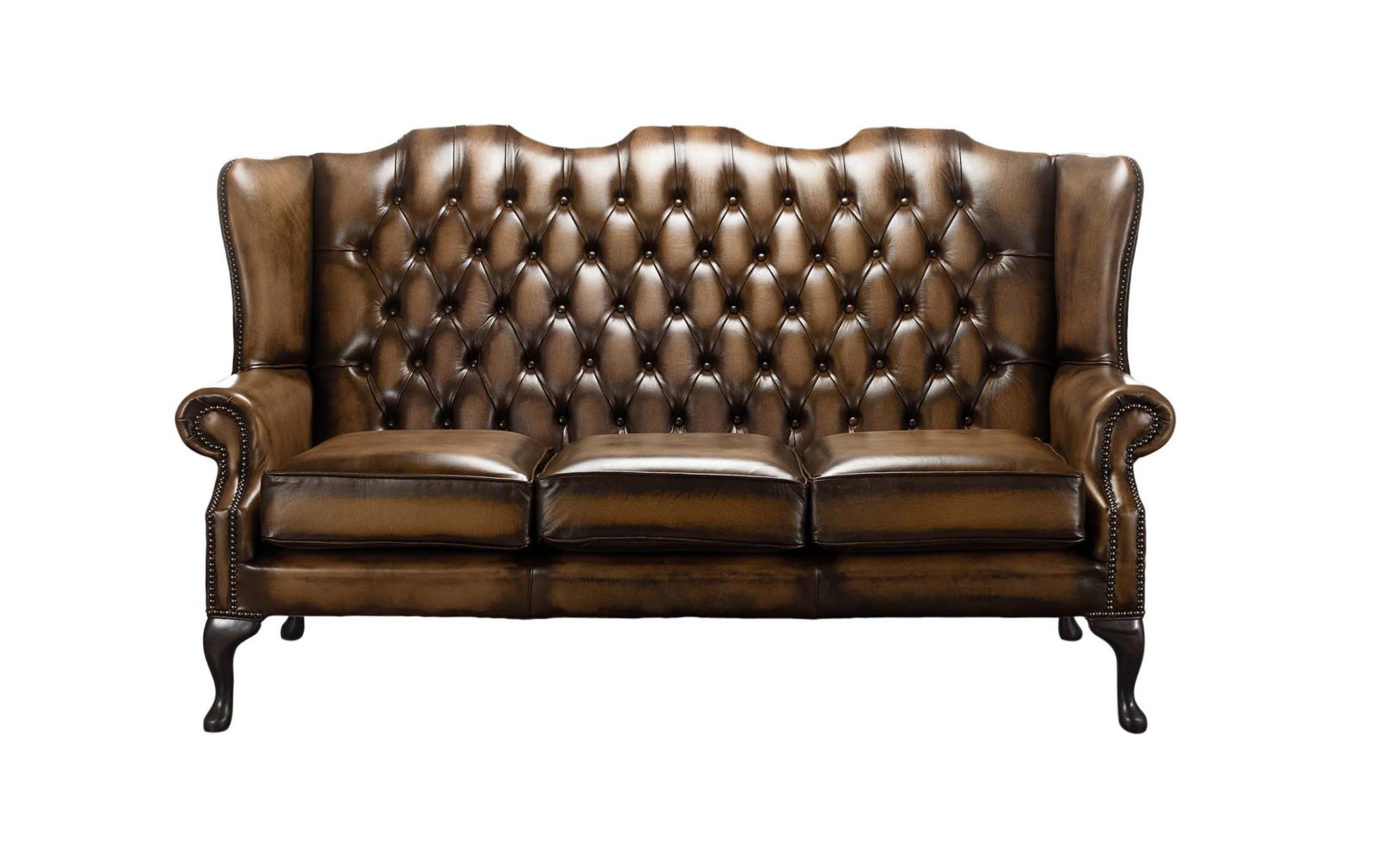 Product photograph of Chesterfield 3 Seater High Back Antique Autumn Tan Leather Sofa In Mallory Style from Chesterfield Sofas