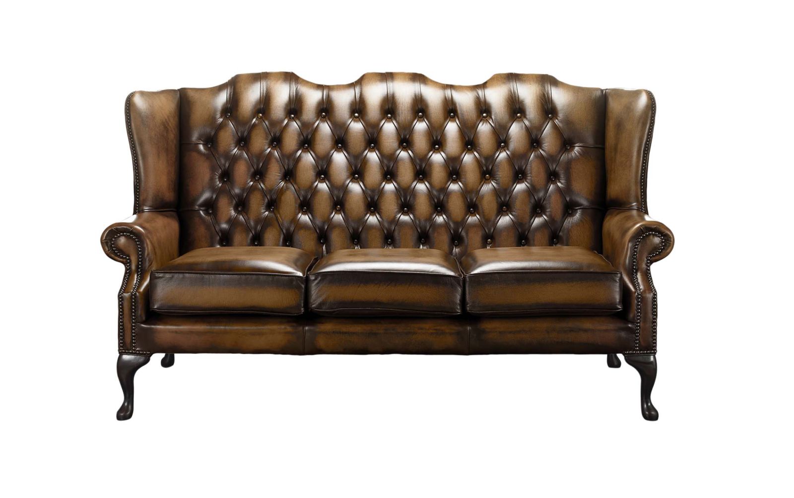 Product photograph of Chesterfield 3 Seater High Back Antique Tan Leather Sofa In Mallory Style from Chesterfield Sofas