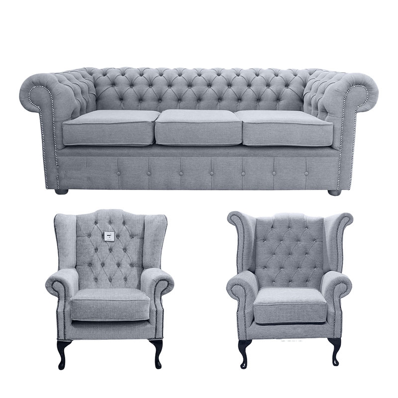 Product photograph of Chesterfield 3 Seater Mallory Chair Queen Anne Chair Verity Plain Steel Grey Fabric Sofa Suite from Chesterfield Sofas
