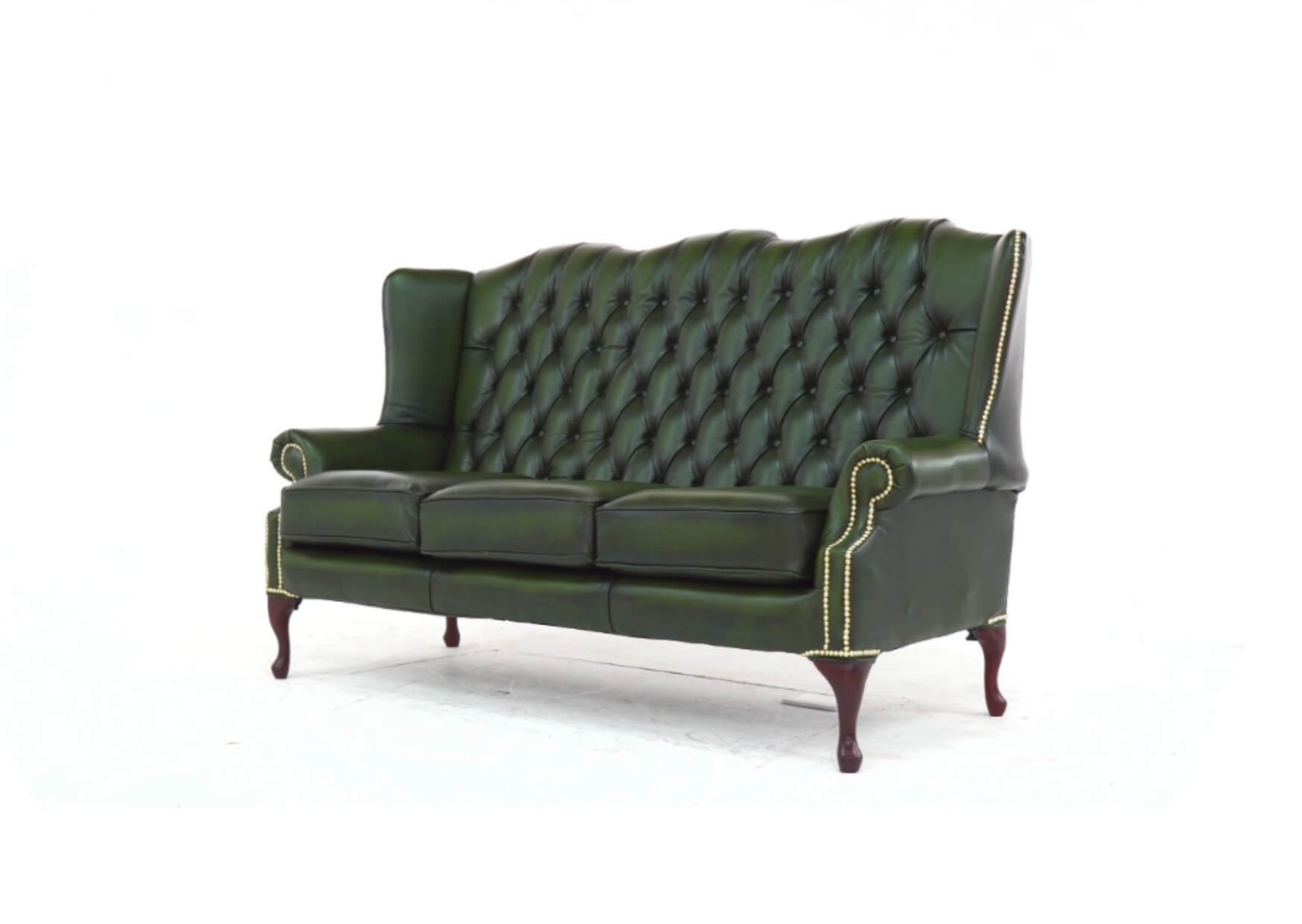 Product photograph of Chesterfield 3 Seater High Back Antique Green Real Leather Sofa In Mallory Style from Chesterfield Sofas.