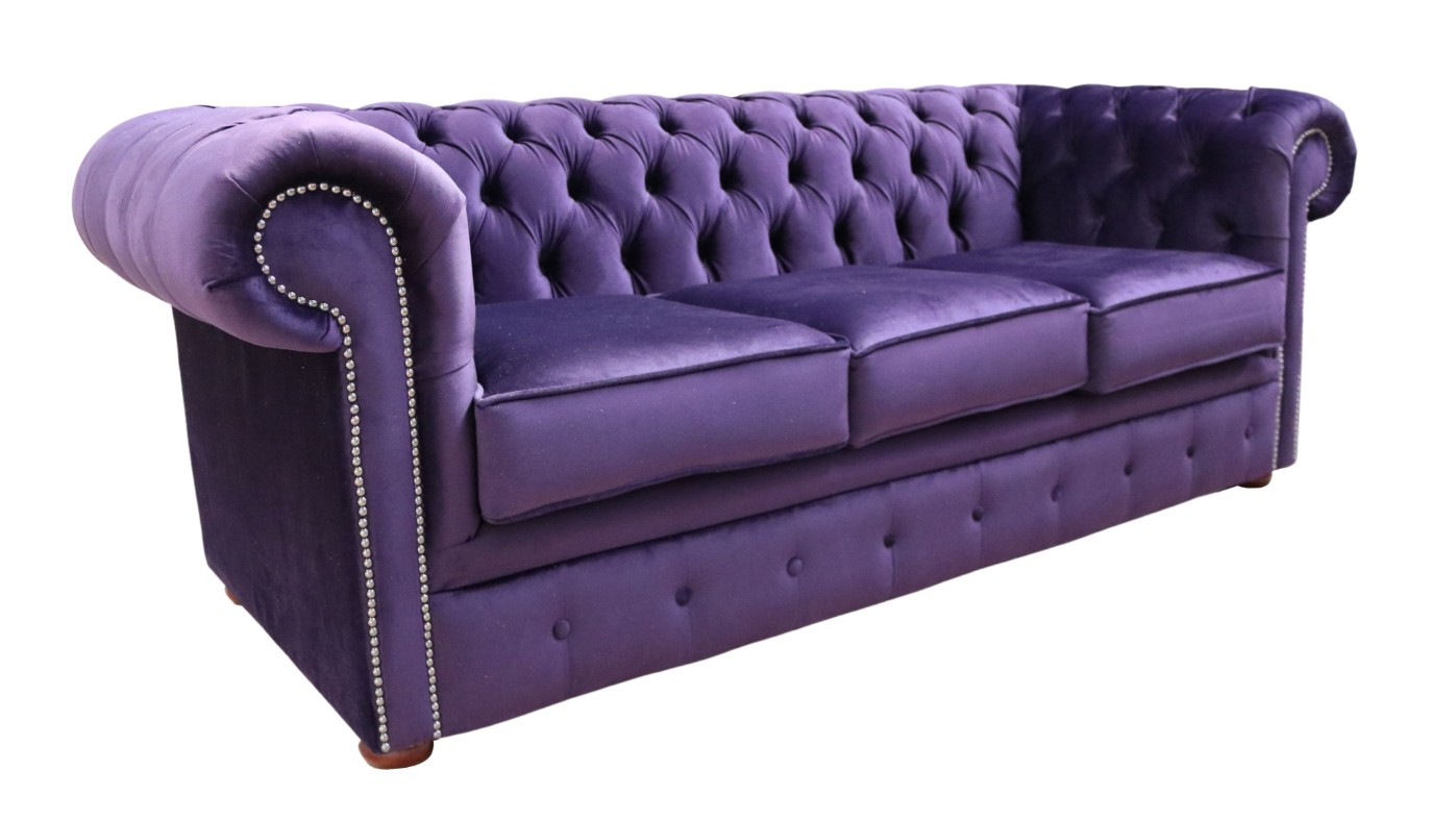Product photograph of Chesterfield 3 Seater Malta Amethyst Purple Real Velvet Sofa In Classic Style from Chesterfield Sofas.