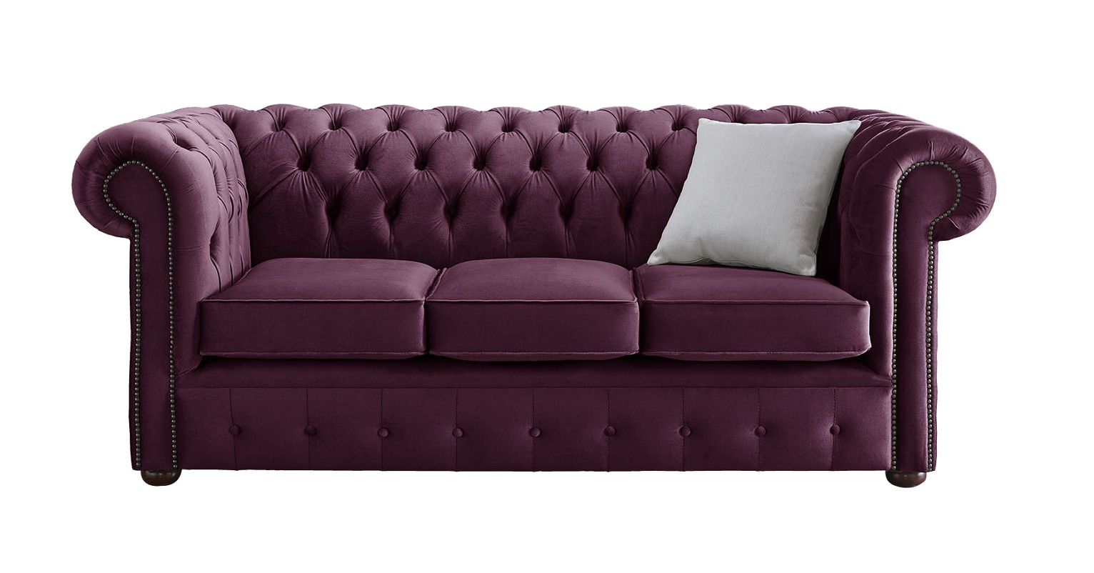 Product photograph of Chesterfield 3 Seater Malta Boysenberry Purple Velvet Fabric Sofa In Classic Style from Chesterfield Sofas
