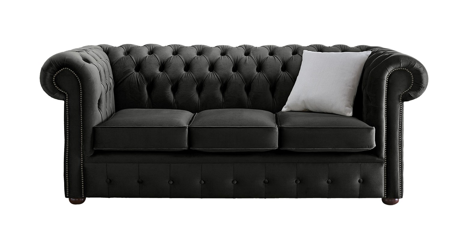 Product photograph of Chesterfield 3 Seater Malta Cosmic Grey Velvet Fabric Sofa In Classic Style from Chesterfield Sofas