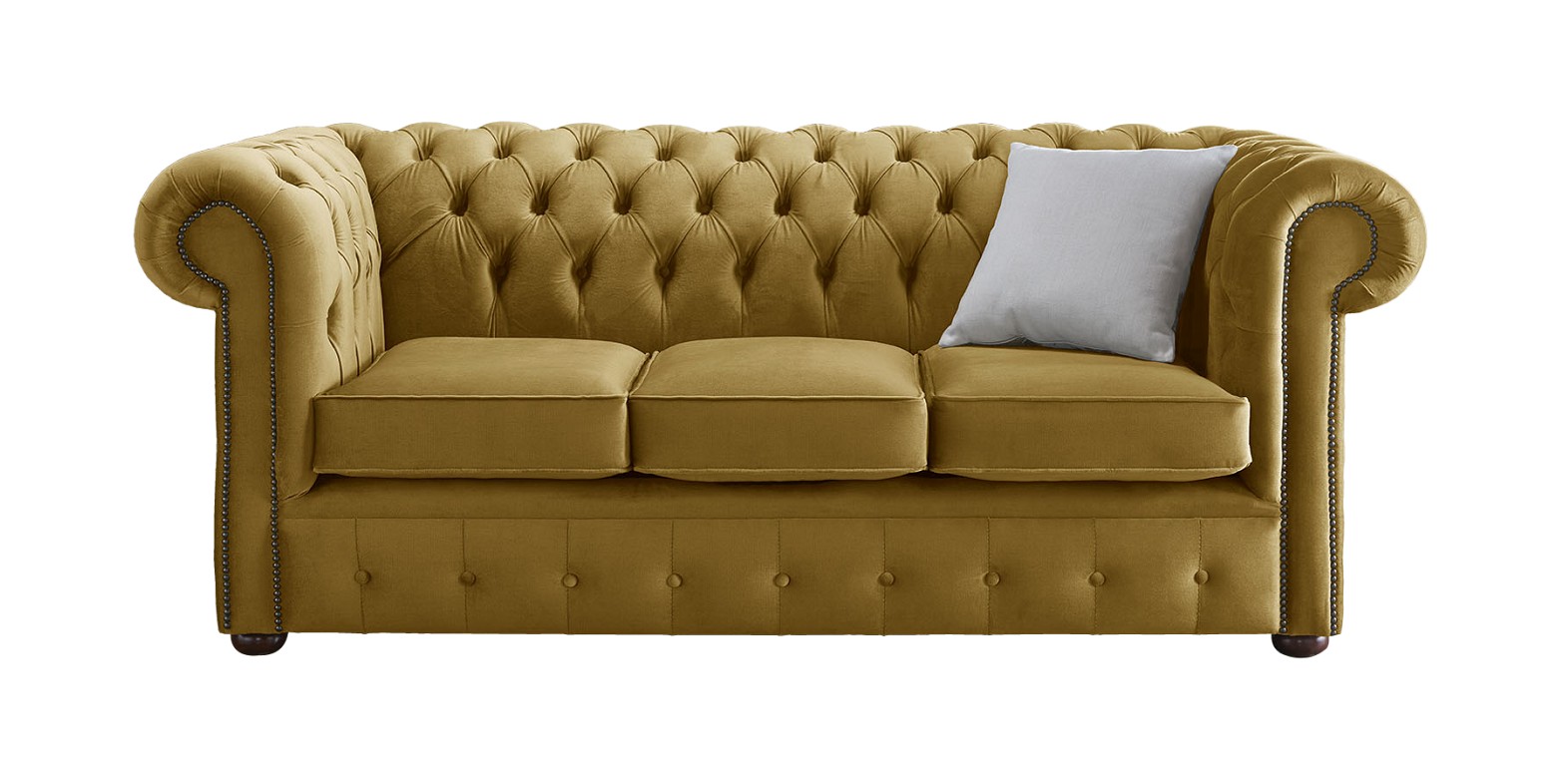 Product photograph of Chesterfield 3 Seater Malta Gold Velvet Fabric Sofa In Classic Style from Chesterfield Sofas