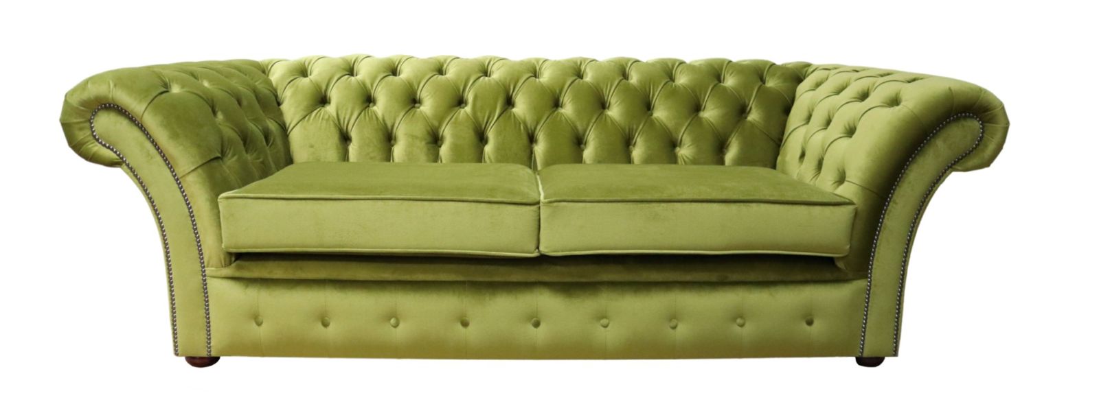 Product photograph of Chesterfield 3 Seater Malta Grass Green Velvet Sofa Settee Bespoke In Balmoral Style from Chesterfield Sofas