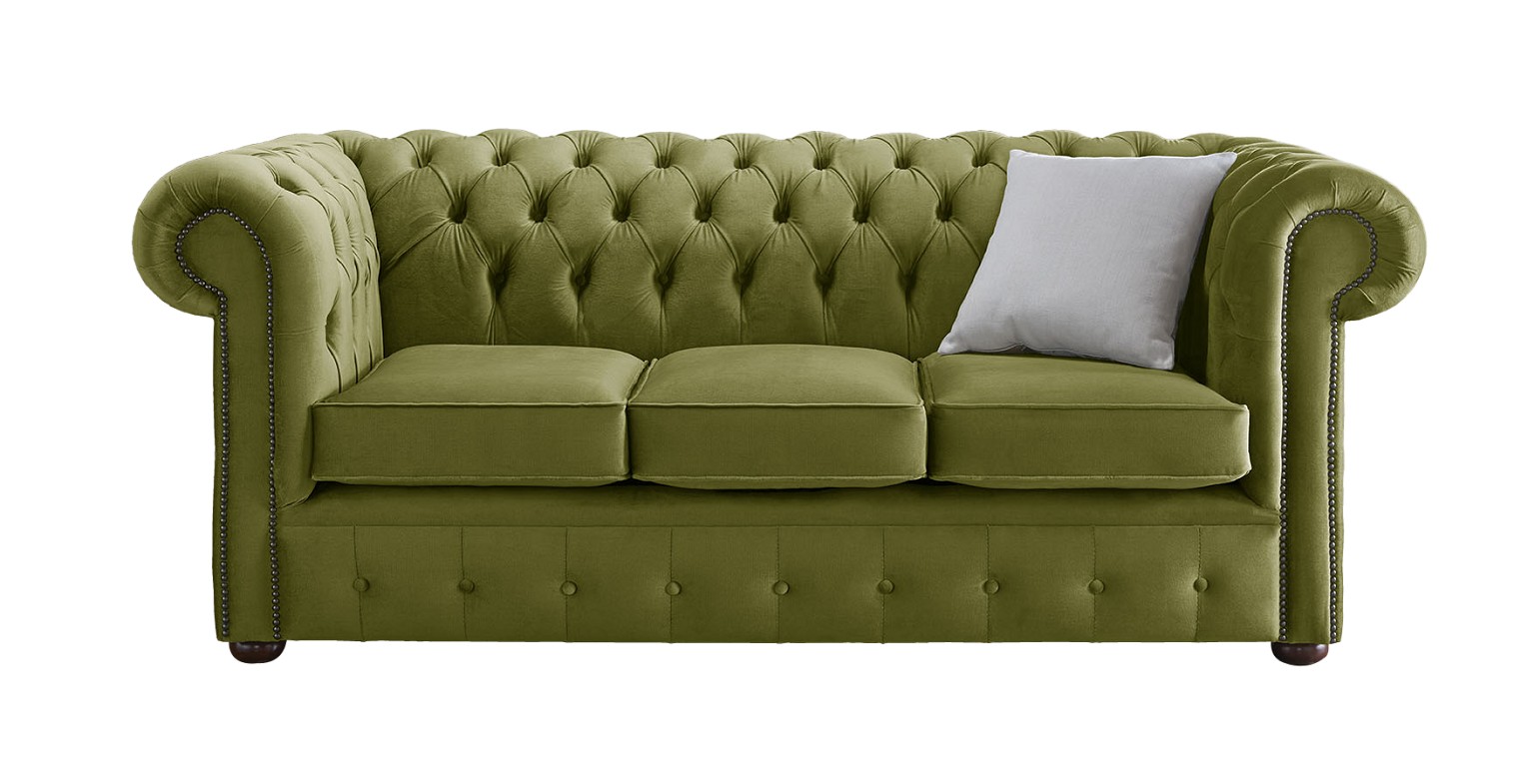 Product photograph of Chesterfield 3 Seater Malta Grass Green Real Velvet Fabric Sofa In Classic Style from Chesterfield Sofas