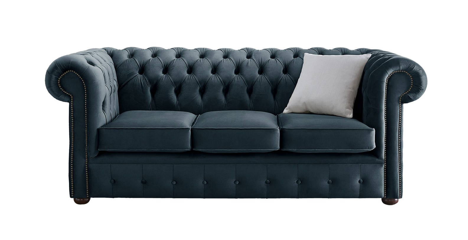 Product photograph of Chesterfield 3 Seater Malta Peacock Blue Velvet Fabric Sofa In Classic Style from Chesterfield Sofas