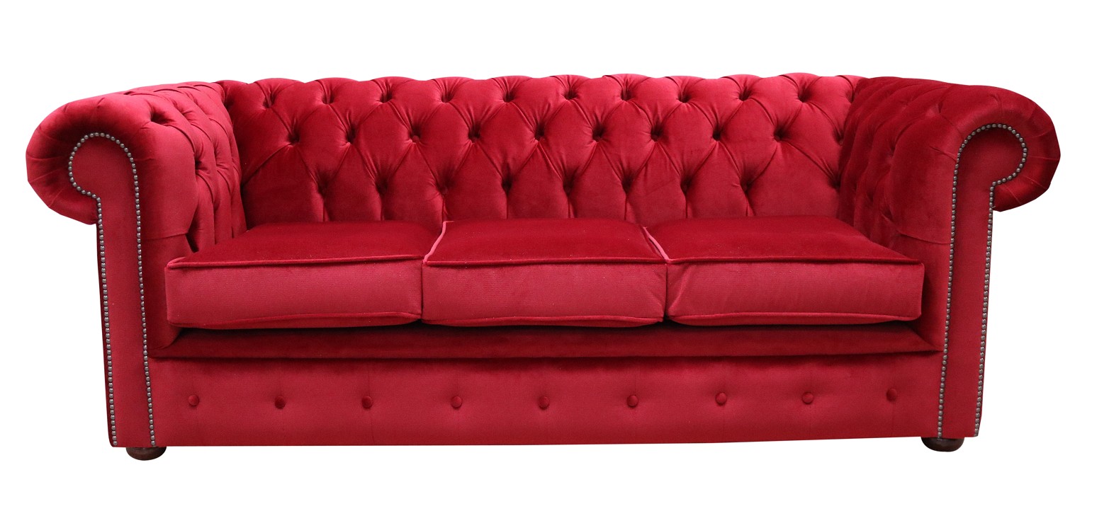 Product photograph of Chesterfield 3 Seater Malta Red Velvet Sofa Custom Made In Classic Style from Chesterfield Sofas