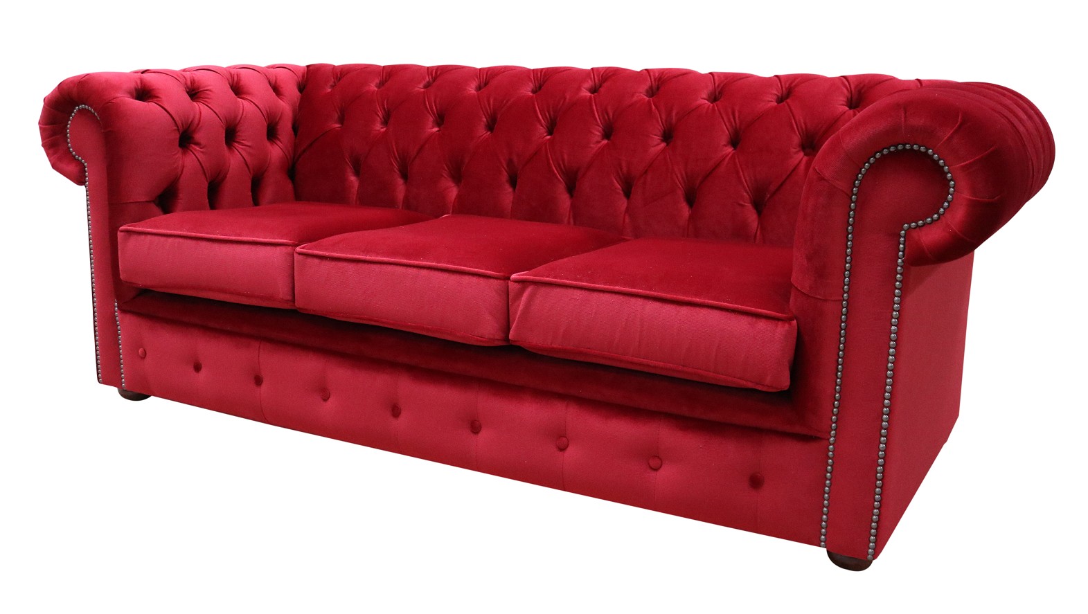 Product photograph of Chesterfield 3 Seater Malta Red Velvet Sofa Custom Made In Classic Style from Chesterfield Sofas.