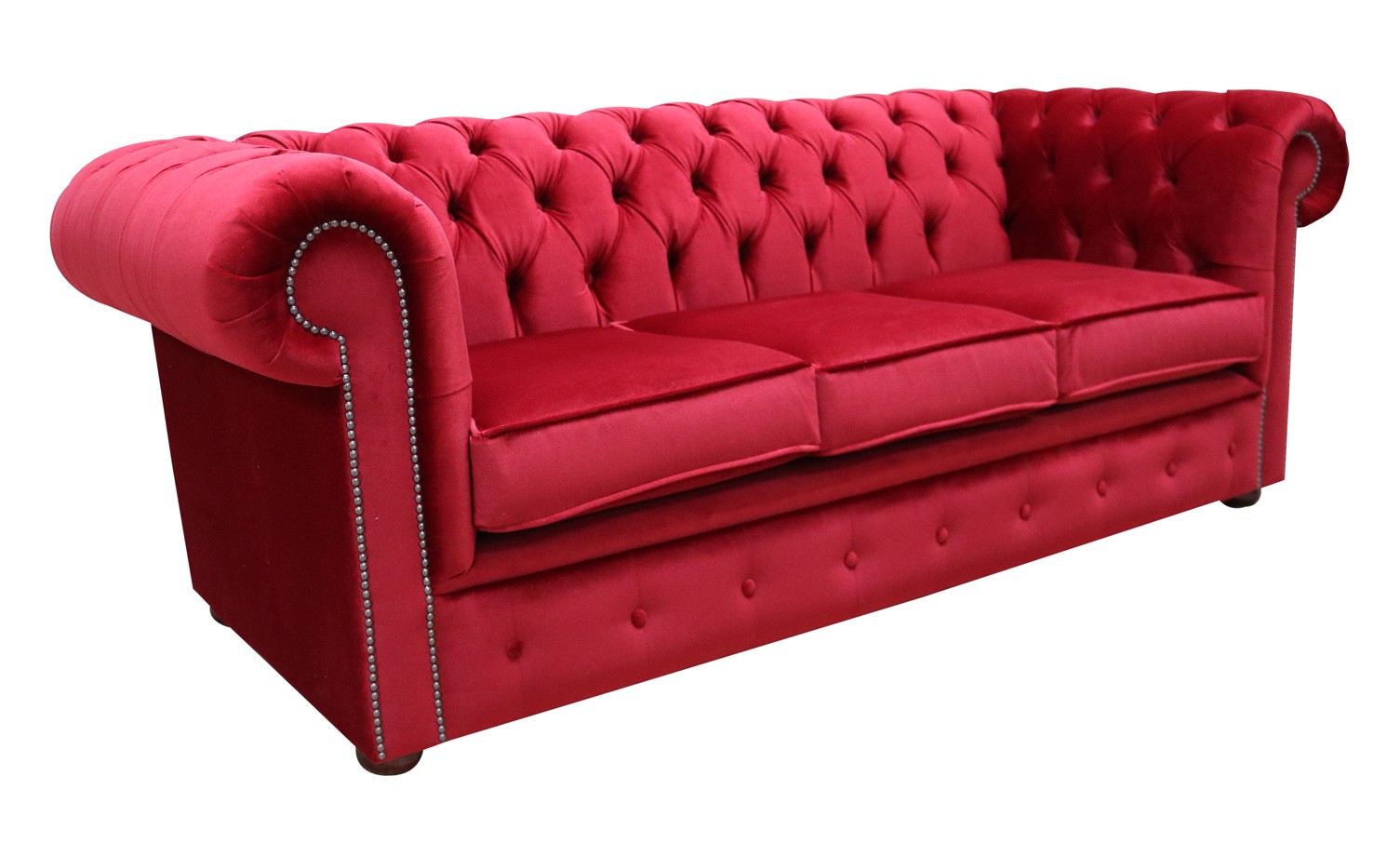 Product photograph of Chesterfield 3 Seater Malta Red Velvet Sofa Custom Made In Classic Style from Chesterfield Sofas.