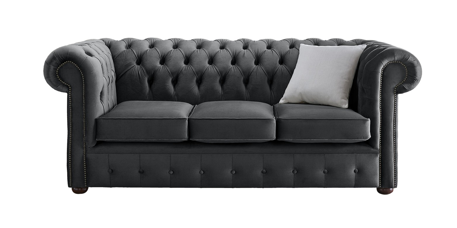 Product photograph of Chesterfield 3 Seater Malta Slate Grey Velvet Fabric Sofa In Classic Style from Chesterfield Sofas