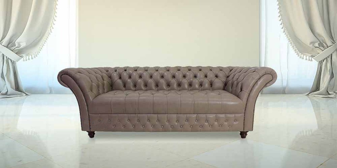 Product photograph of Chesterfield 3 Seater Milton Mushroom Leather Sofa Bespoke In Balmoral Style from Chesterfield Sofas