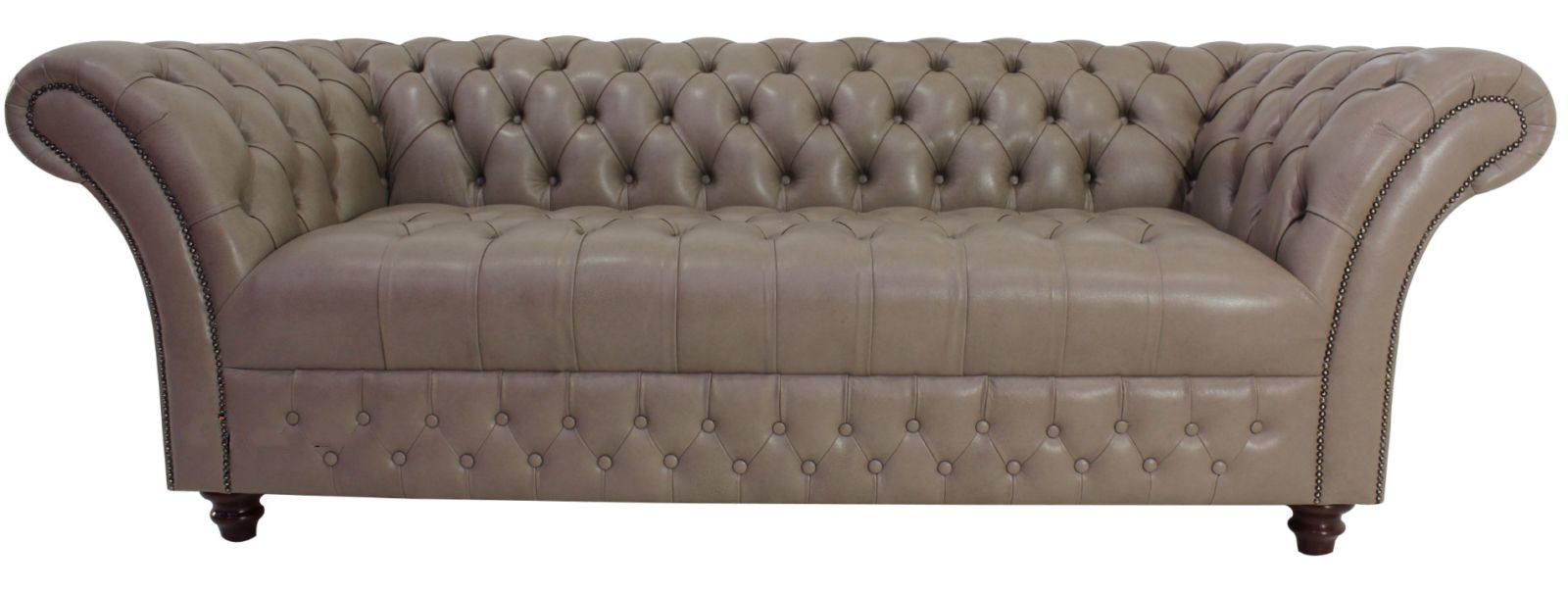 Product photograph of Chesterfield 3 Seater Milton Mushroom Leather Sofa Bespoke In Balmoral Style from Chesterfield Sofas.