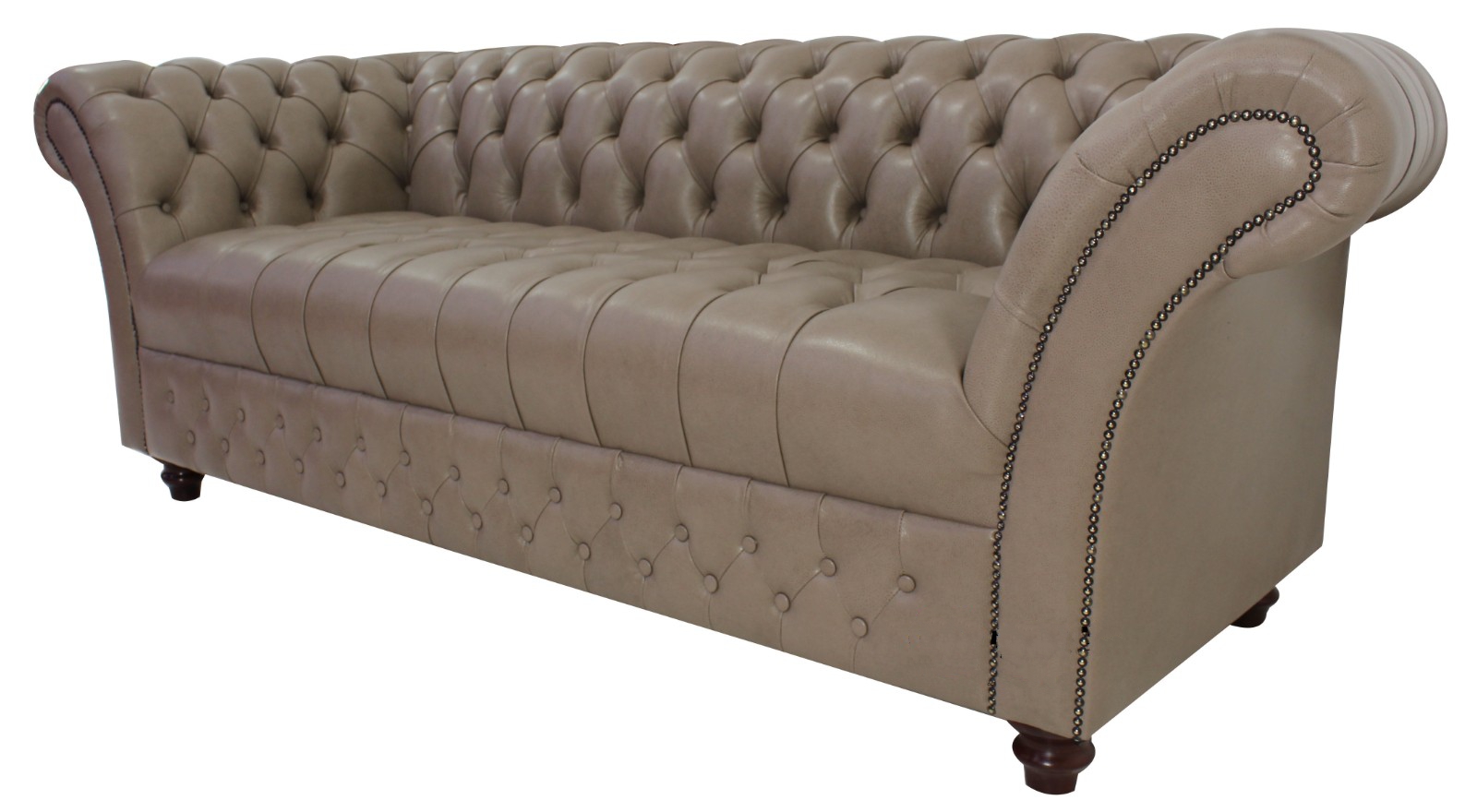 Product photograph of Chesterfield 3 Seater Milton Mushroom Leather Sofa Bespoke In Balmoral Style from Chesterfield Sofas.