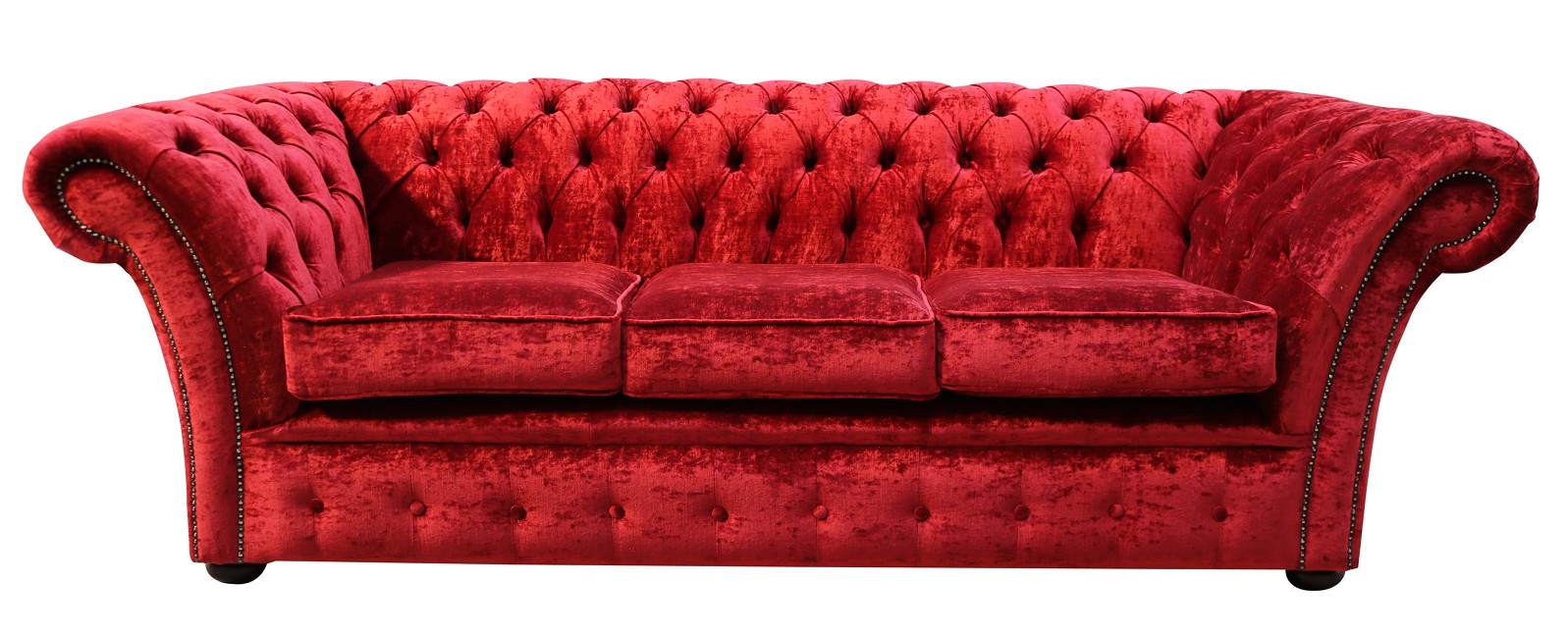 Product photograph of Chesterfield 3 Seater Modena Pillarbox Red Velvet Sofa In Balmoral Style from Chesterfield Sofas