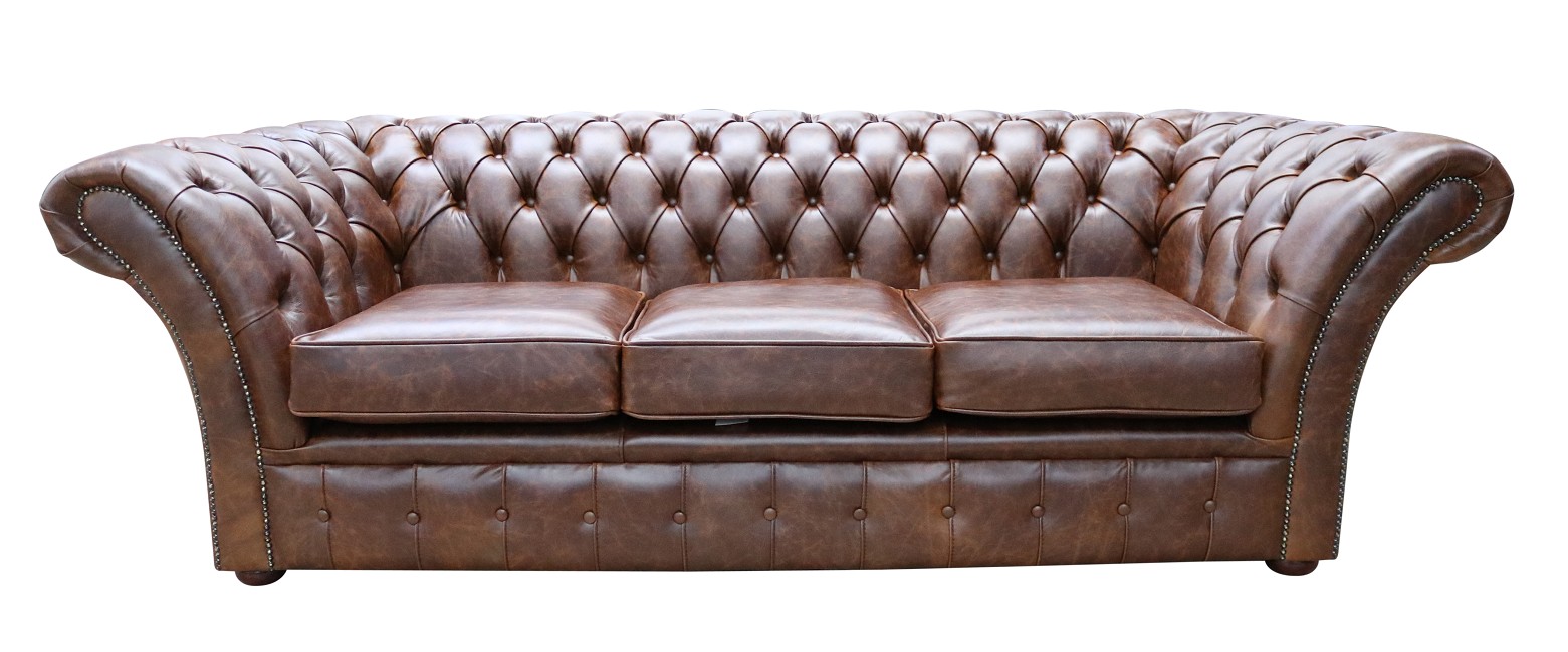 Product photograph of Chesterfield 3 1 1 New England Texas Brown Leather Sofa Suite In Balmoral Style from Chesterfield Sofas.