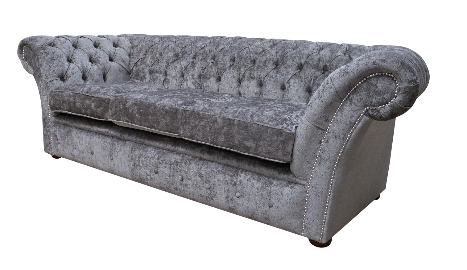 Product photograph of Chesterfield 3 Seater Nuovo Ash Grey Fabric Sofa Settee Bespoke In Balmoral Style from Chesterfield Sofas.