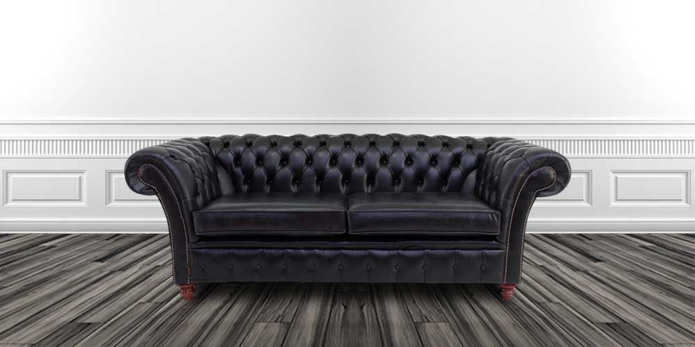 Product photograph of Chesterfield 3 Seater Old English Black Leather Sofa Bespoke In Balmoral Style from Chesterfield Sofas