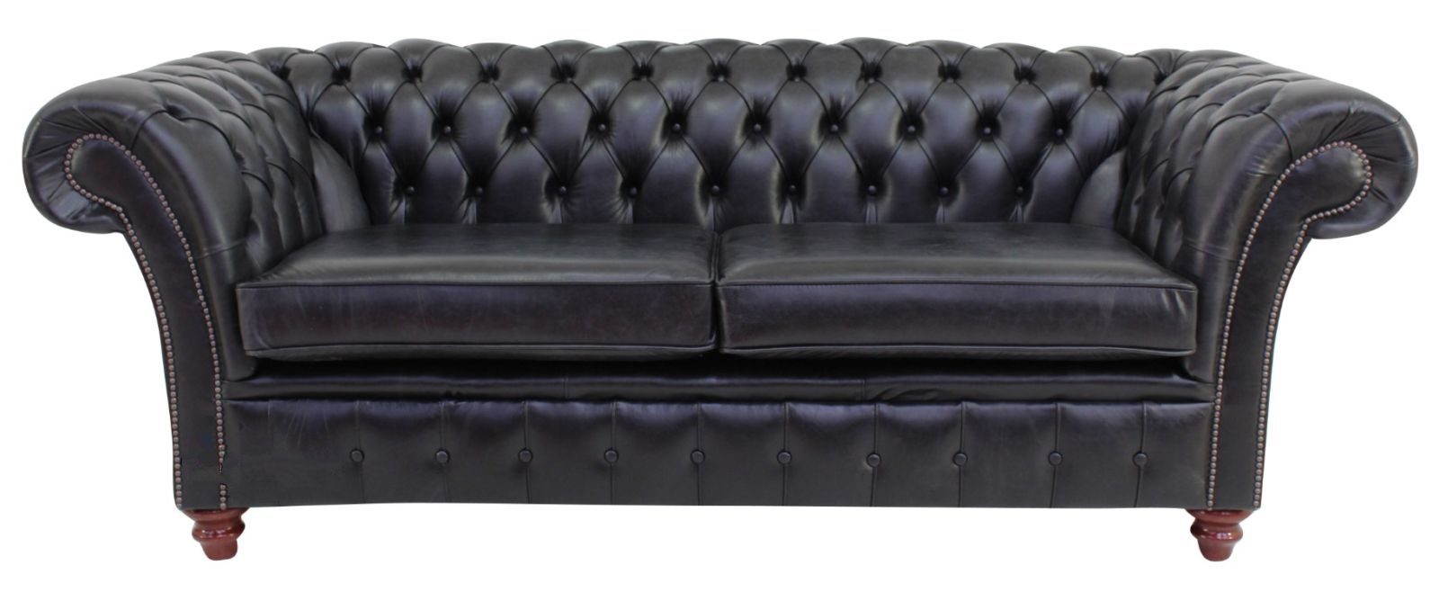 Product photograph of Chesterfield 3 Seater Old English Black Leather Sofa Bespoke In Balmoral Style from Chesterfield Sofas.
