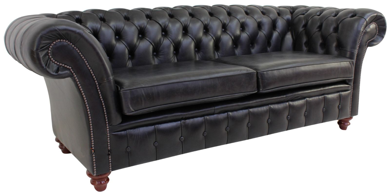 Product photograph of Chesterfield 3 Seater Old English Black Leather Sofa Bespoke In Balmoral Style from Chesterfield Sofas.