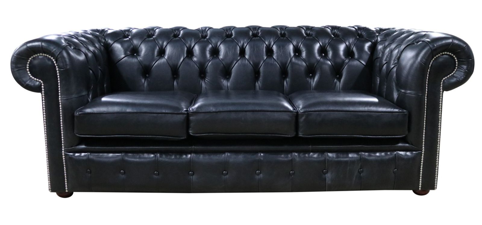 Product photograph of Chesterfield 3 Seater Old English Black Real Leather Sofa Bespoke In Classic Style from Chesterfield Sofas