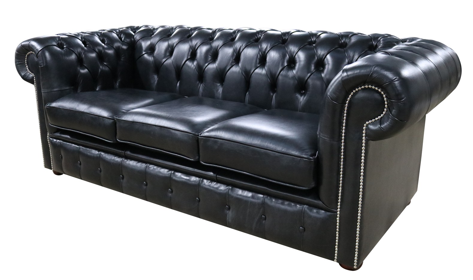 Product photograph of Chesterfield 3 Seater Old English Black Real Leather Sofa Bespoke In Classic Style from Chesterfield Sofas.