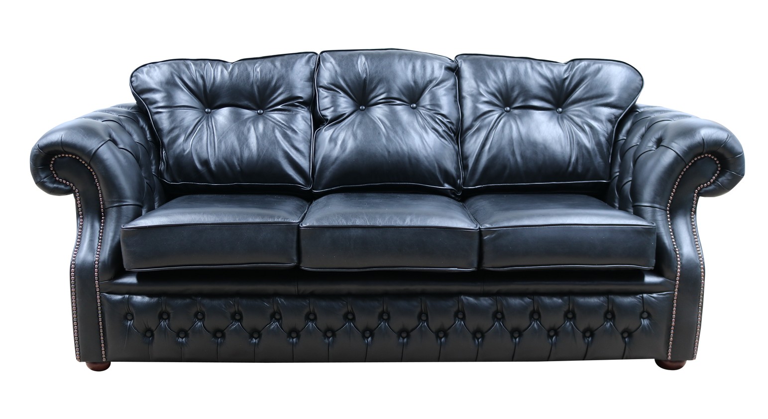 Product photograph of Chesterfield 3 Seater Old English Black Real Leather Sofa Bespoke In Era Style from Chesterfield Sofas