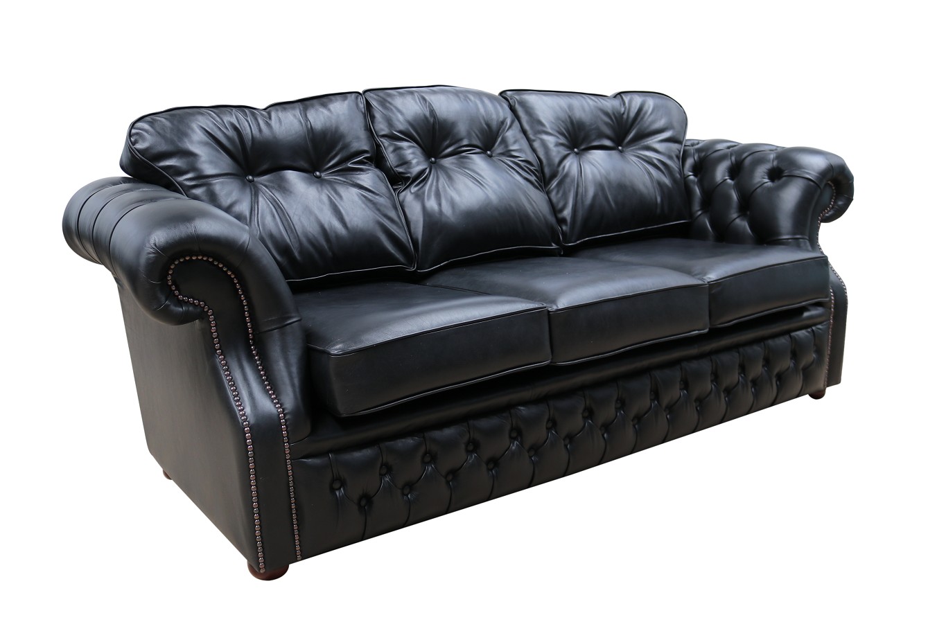 Product photograph of Chesterfield 3 Seater Old English Black Real Leather Sofa Bespoke In Era Style from Chesterfield Sofas.