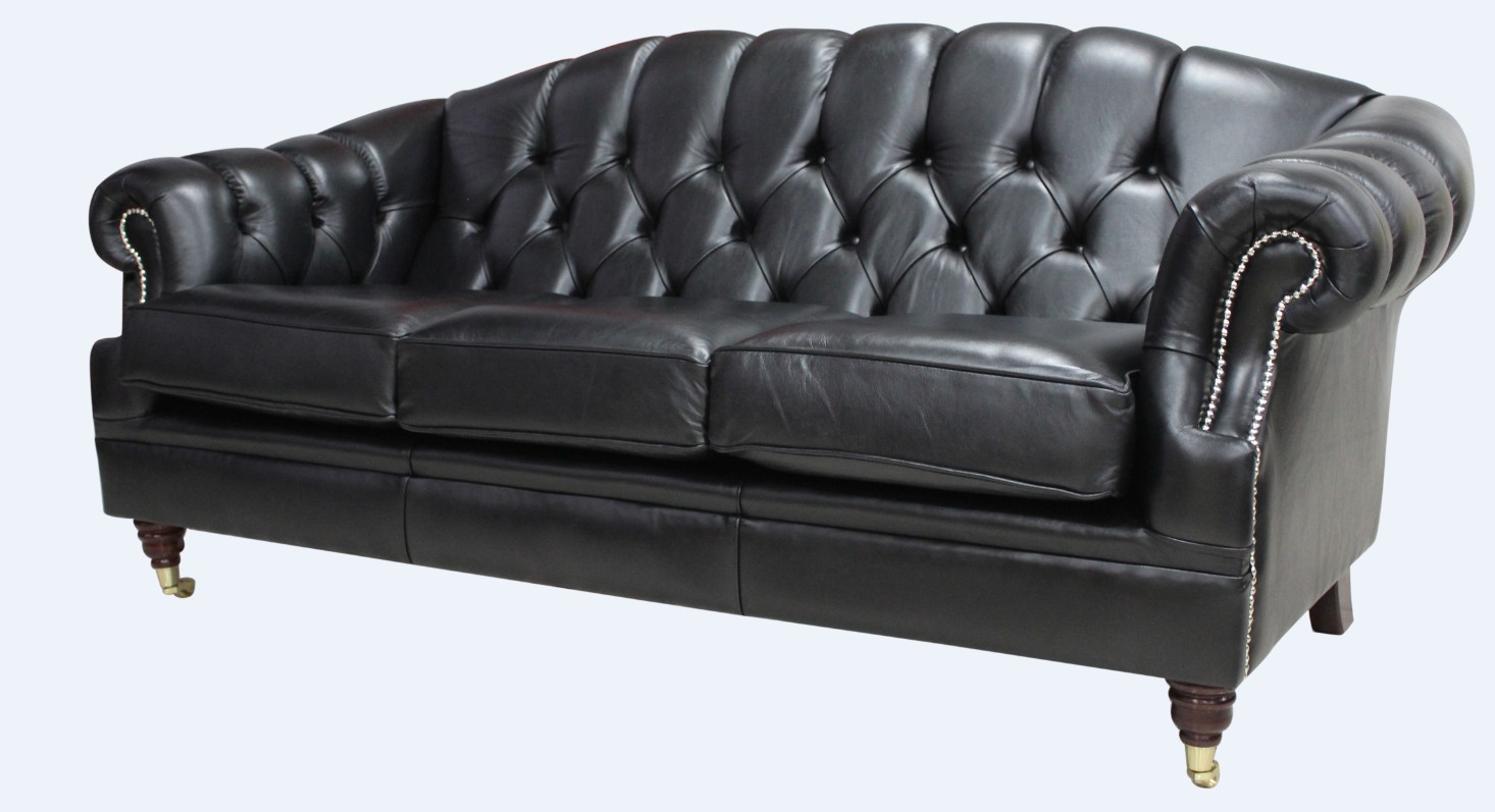 Product photograph of Chesterfield 3 Seater Old English Black Leather Sofa Settee Bespoke In Victoria Style from Chesterfield Sofas.