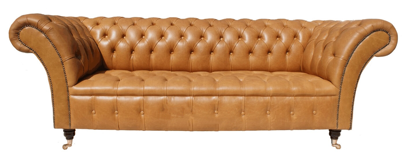 Product photograph of Chesterfield 3 Seater Old English Buckskin Leather Buttoned Seat Sofa In Balmoral Style from Chesterfield Sofas.
