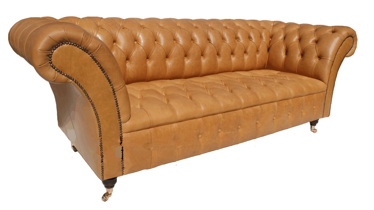 Product photograph of Chesterfield 3 Seater Old English Buckskin Leather Buttoned Seat Sofa In Balmoral Style from Chesterfield Sofas.