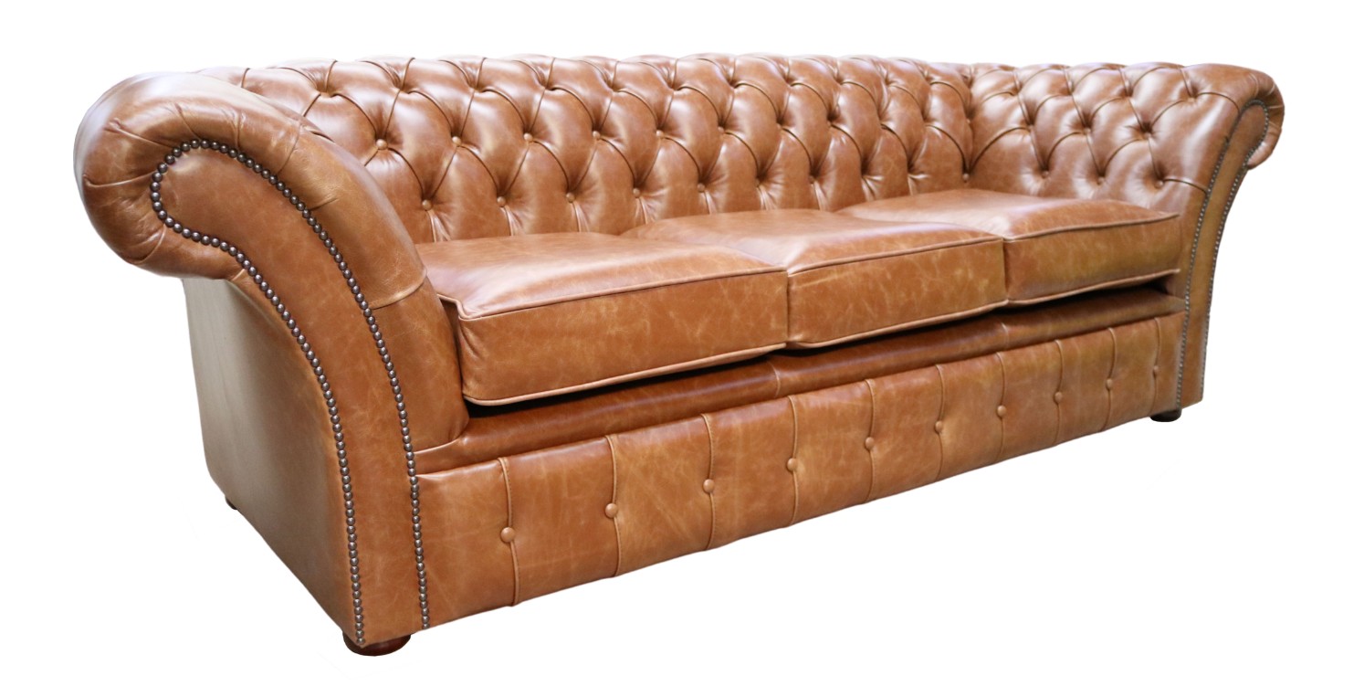 Product photograph of Chesterfield 3 Seater Old English Buckskin Leather Sofa Settee In Balmoral Style from Chesterfield Sofas.
