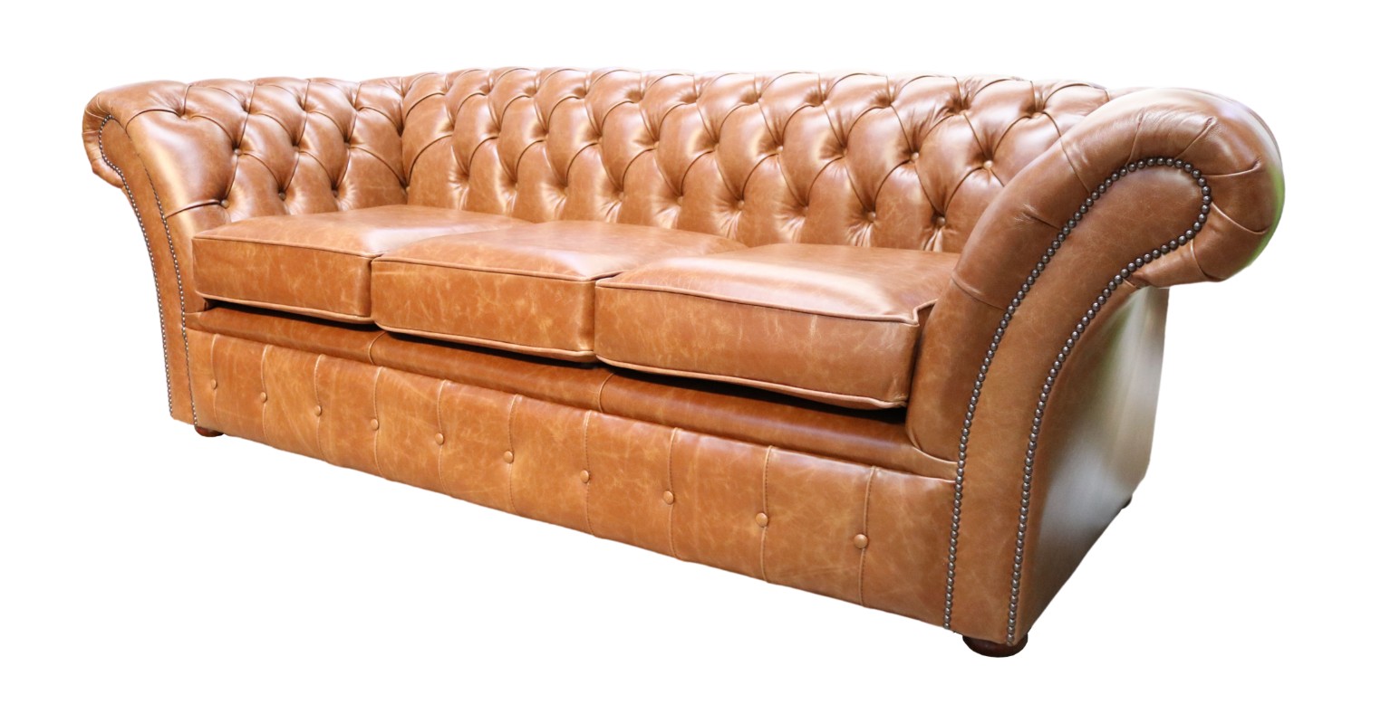 Product photograph of Chesterfield 3 Seater Old English Buckskin Leather Sofa Settee In Balmoral Style from Chesterfield Sofas.