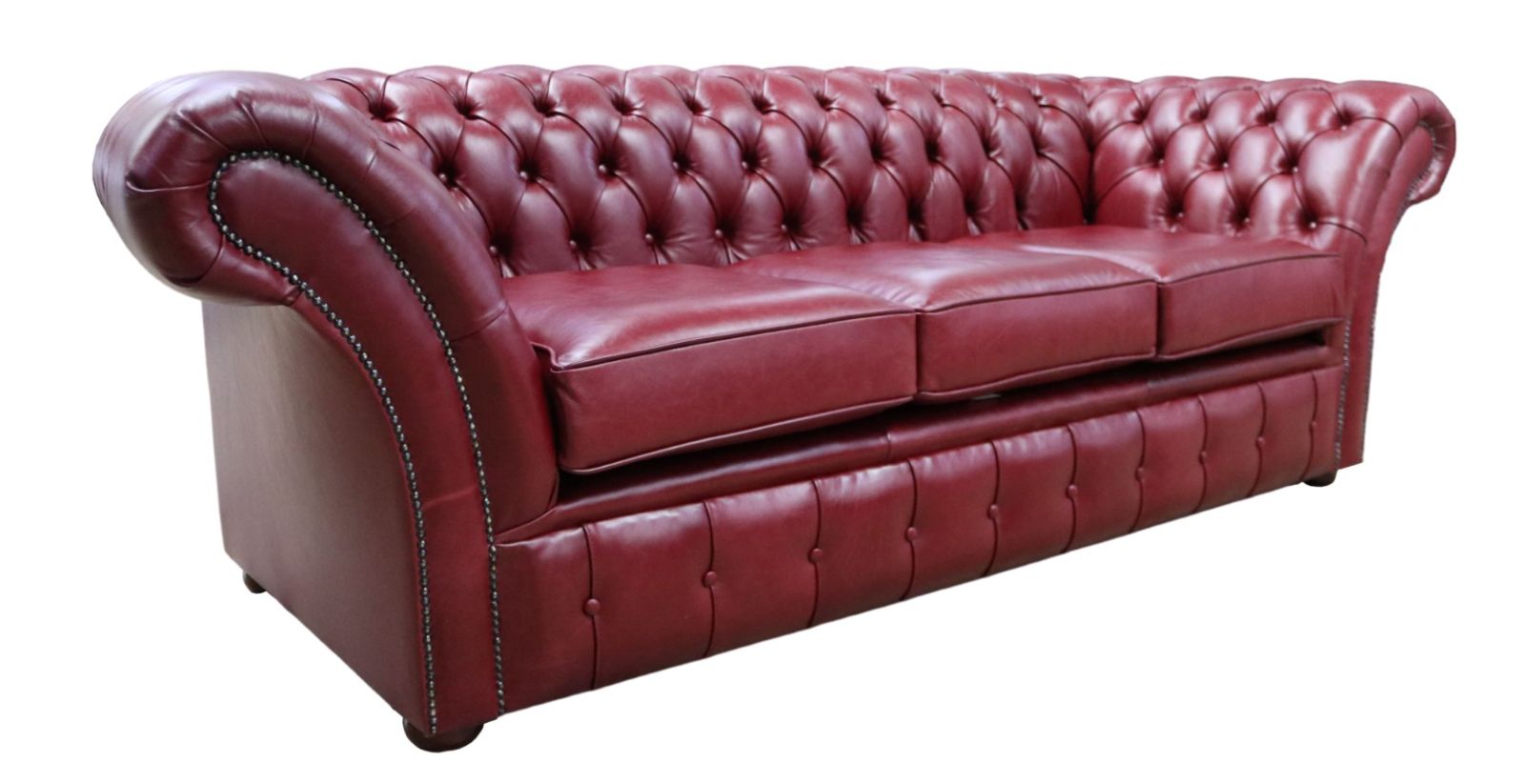 Product photograph of Chesterfield 3 Seater Old English Burgandy Leather Sofa Settee In Balmoral Style from Chesterfield Sofas.