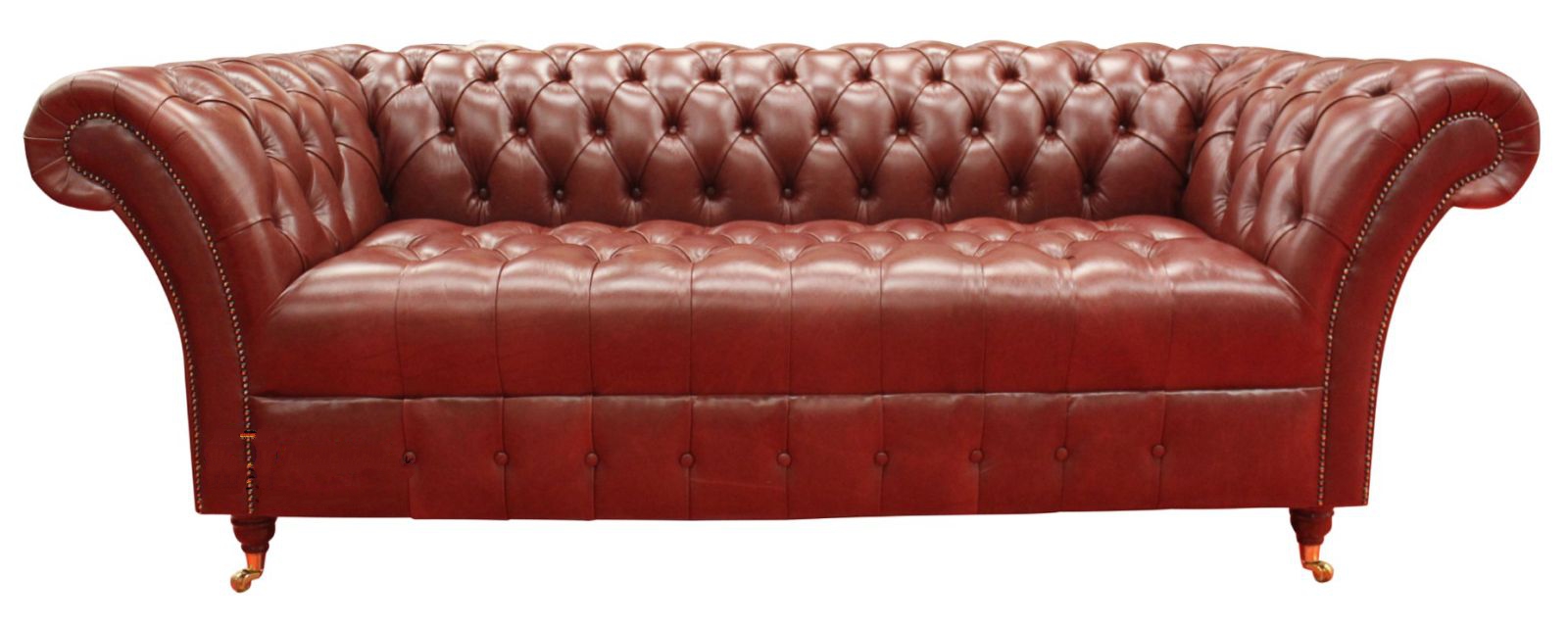 Product photograph of Chesterfield 3 Seater Old English Chestnut Leather Buttoned Seat Sofa In Balmoral Style from Chesterfield Sofas.