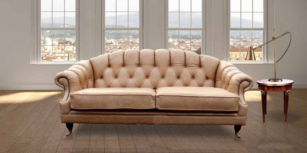 Product photograph of Chesterfield 3 Seater Old English Parchment Real Leather Sofa In Custom Made Victoria Style from Chesterfield Sofas