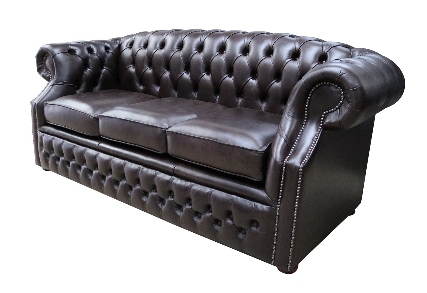 Product photograph of Chesterfield 3 Seater Old English Smoke Leather Sofa In Buckingham Style from Chesterfield Sofas.