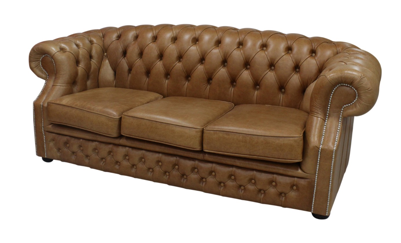Product photograph of Chesterfield 3 Seater Old English Tan Leather Sofa Bespoke In Buckingham Style from Chesterfield Sofas.