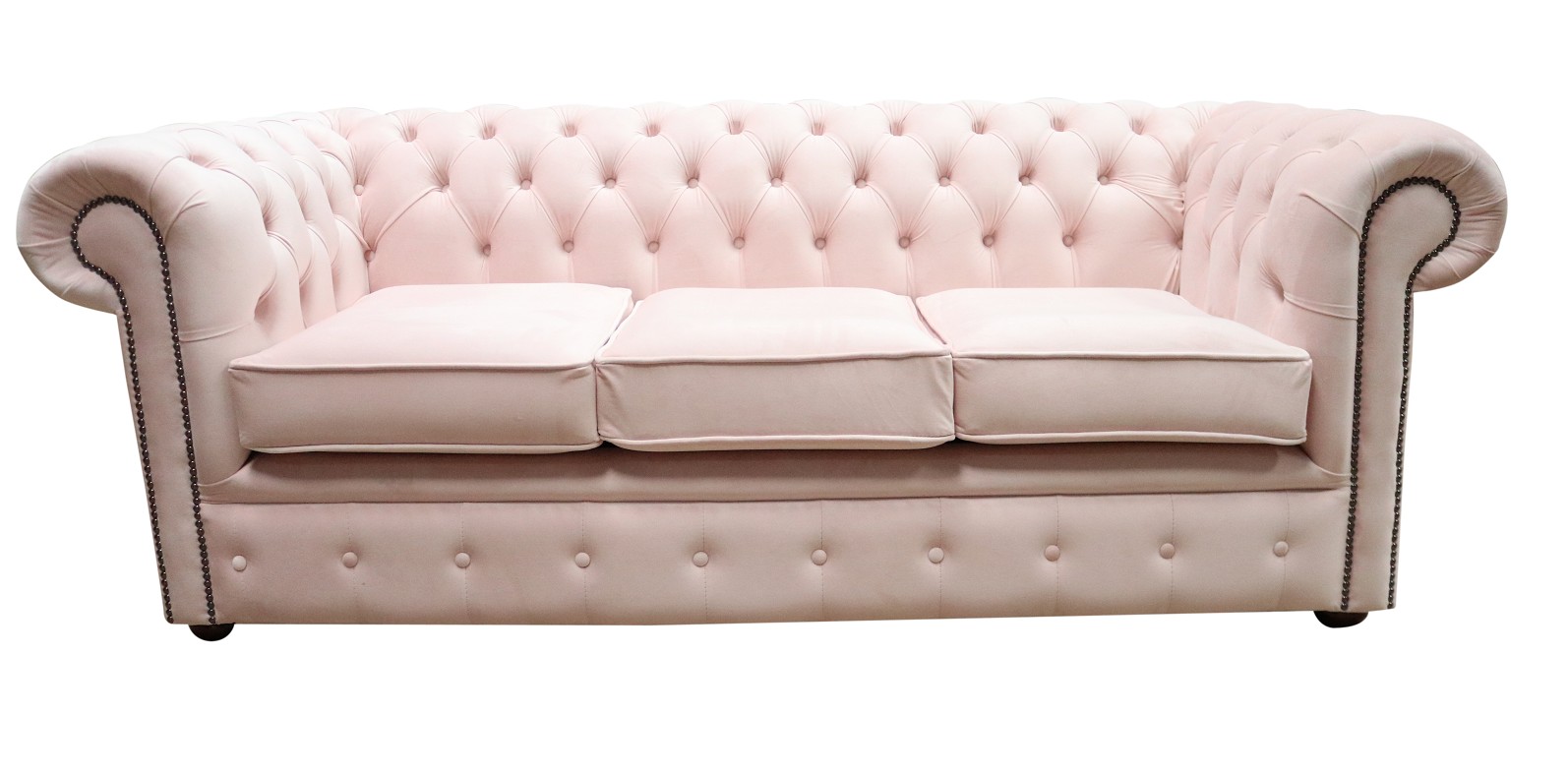 Product photograph of Chesterfield 3 Seater Passion Powder Pink Velvet Fabric Sofa In Classic Style from Chesterfield Sofas