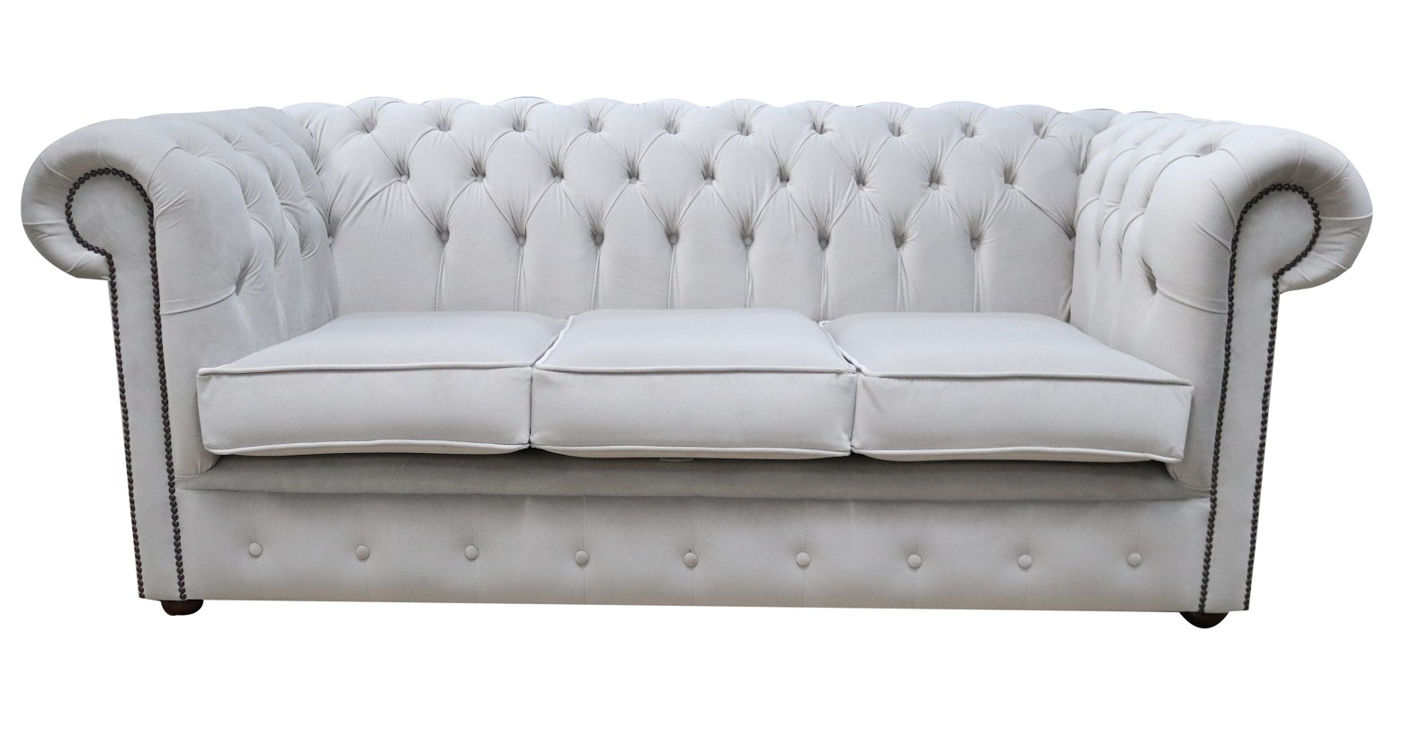 Product photograph of Chesterfield 3 Seater Passion Silver Velvet Fabric Sofa Bespoke In Classic Style from Chesterfield Sofas