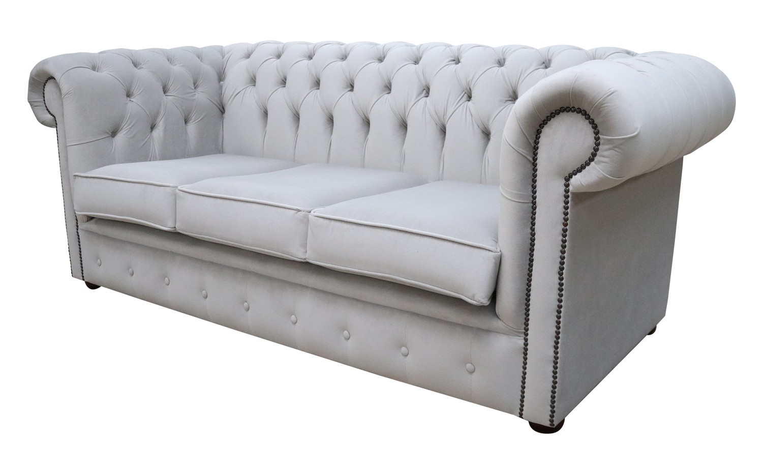 Product photograph of Chesterfield 3 Seater Passion Silver Velvet Fabric Sofa Bespoke In Classic Style from Chesterfield Sofas.