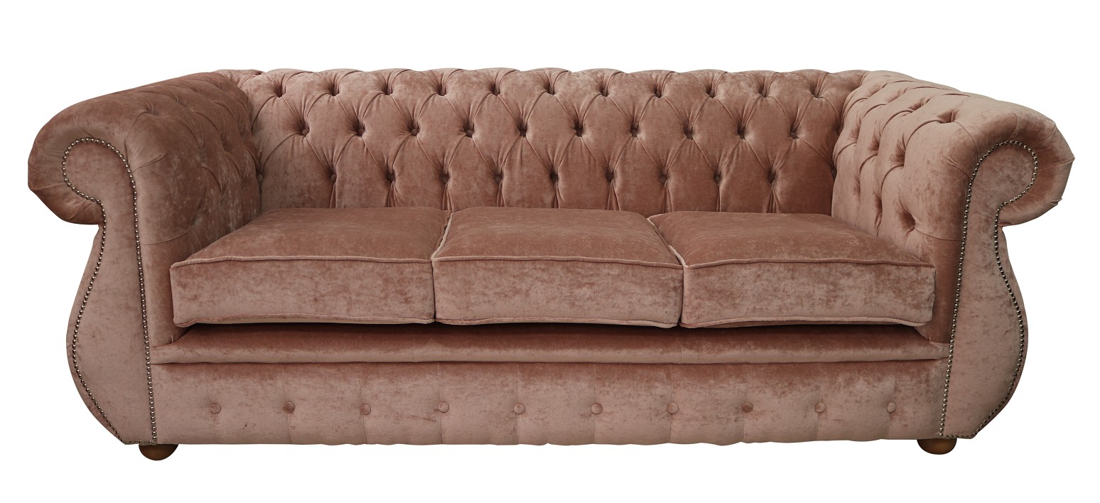 Product photograph of Chesterfield 3 Seater Pastiche Coral Velvet Sofa Bespoke In Kimberley Style from Chesterfield Sofas