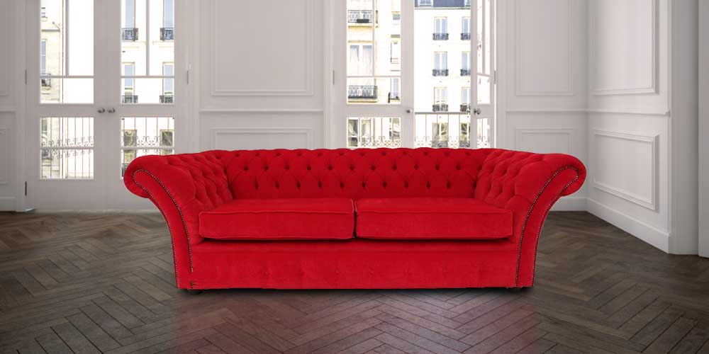 Product photograph of Chesterfield 3 Seater Pimlico Rouge Red Fabric Sofa Bespoke In Balmoral Style from Chesterfield Sofas