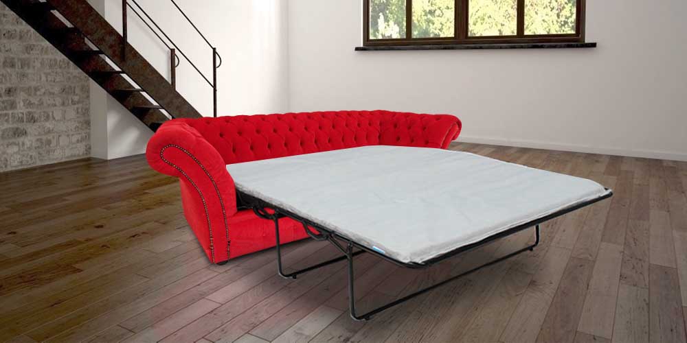 Product photograph of Chesterfield 3 Seater Pimlico Rouge Red Fabric Sofabed In Balmoral Style from Chesterfield Sofas