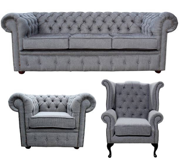 Product photograph of Chesterfield 3 Seater Queen Anne Club Chair Verity Steel Grey Fabric Sofa Suite from Chesterfield Sofas