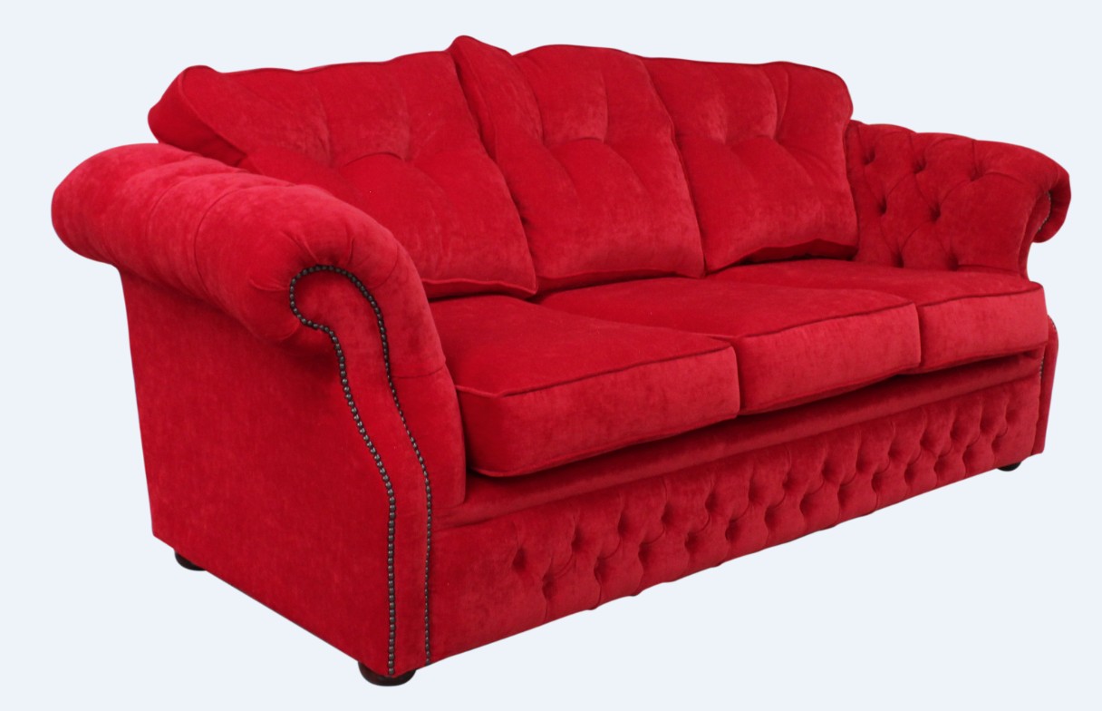 Product photograph of Chesterfield 3 Seater Rouge Red Fabric Sofa Settee Bespoke In Era Style from Chesterfield Sofas.
